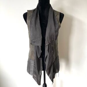 Jackett…etc Green Leather Brown Ribbed Cotton Panel Chiffon Drape Vest Size XS